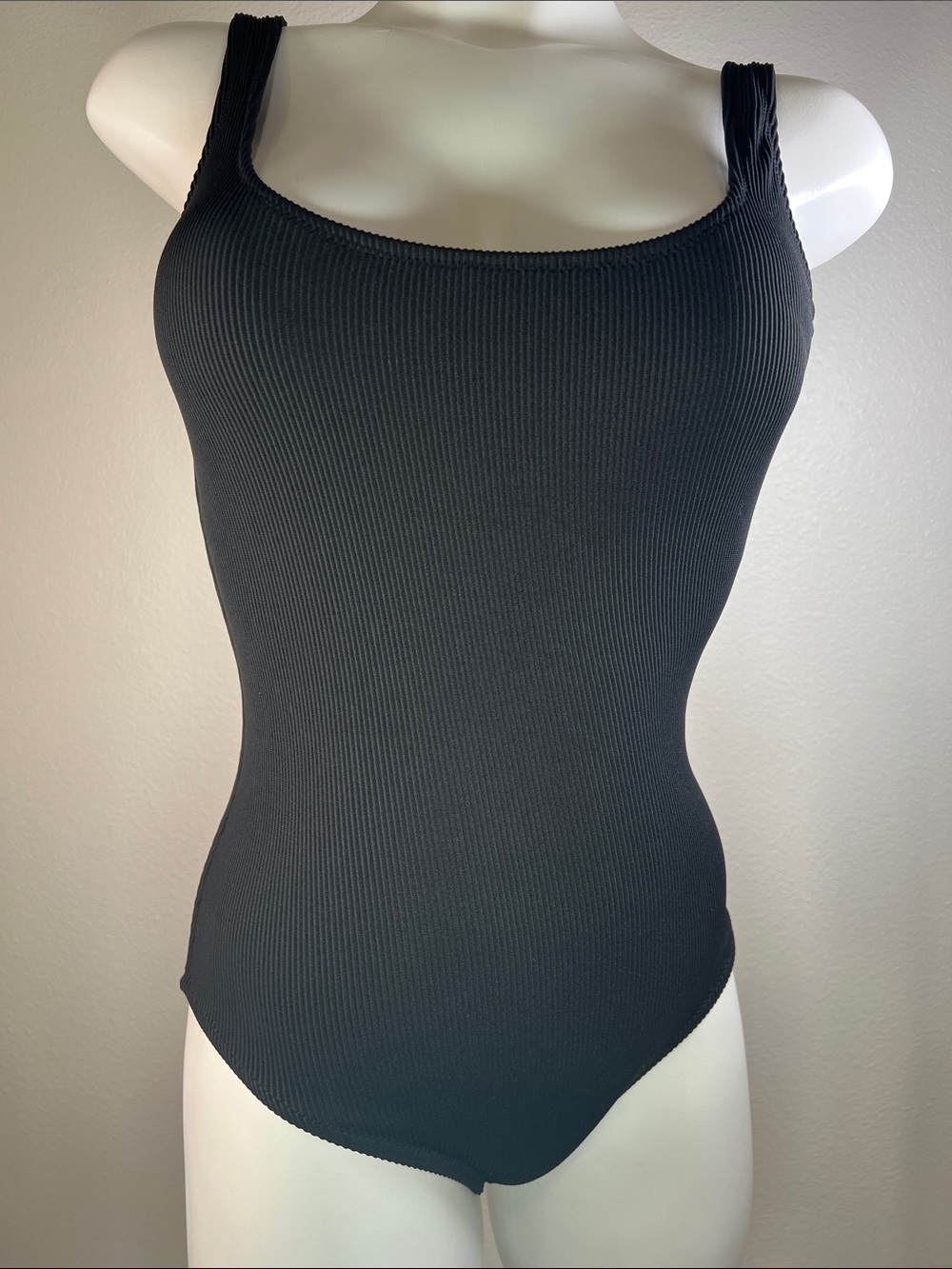 aerie Black Ribbed One-Piece Cheeky Swimsuit SMALL